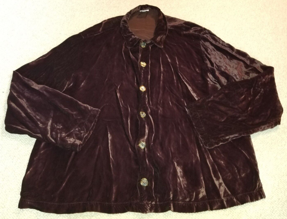 Womens Blouse-CP SHADES-maroon velvet rayon Luxury lagenlook artsy oversized-L